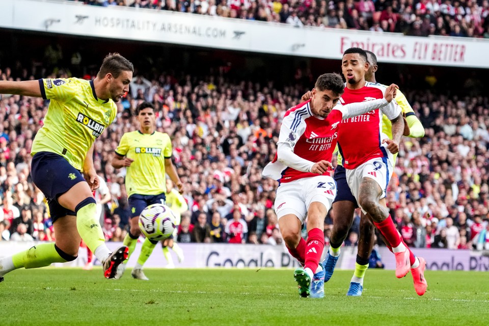 Havertz marcou o gol do empate do Arsenal na vitória por 3 a 1 sobre o Southampton