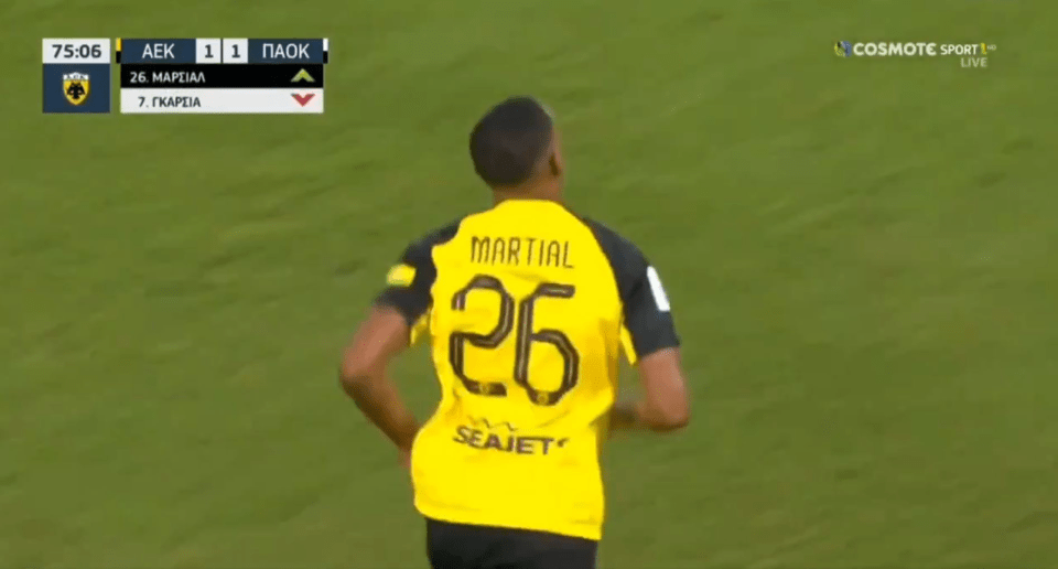 Anthony Martial entrou como substituto do AEK Atenas no fim de semana passado