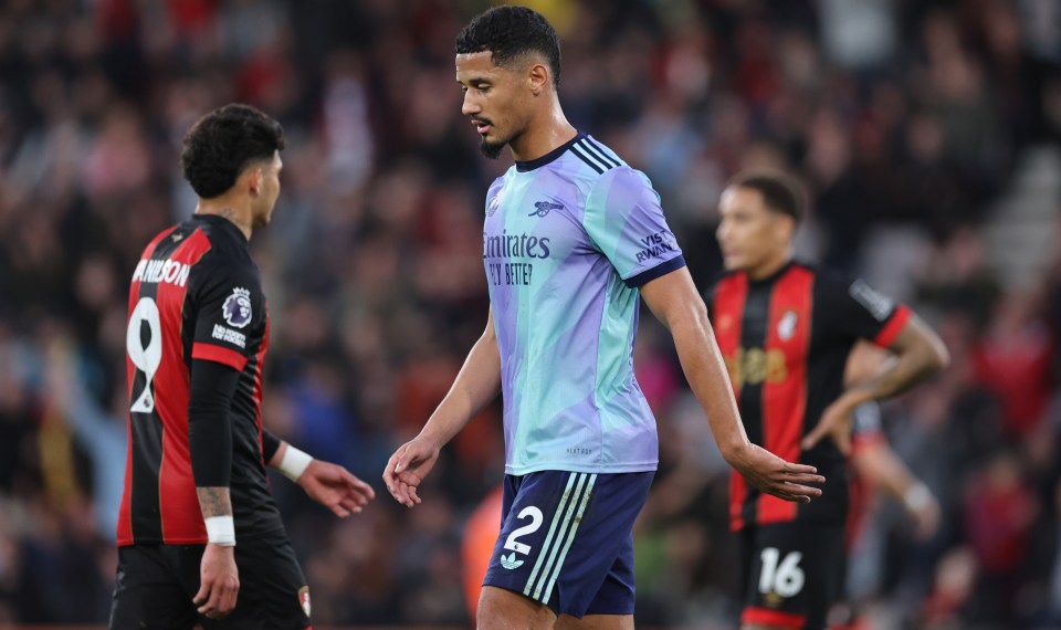 William Saliba foi expulso pelo Arsenal na derrota para o Bournemouth no fim de semana passado