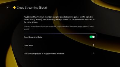 Captura de tela do menu de streaming em nuvem na nova atualização de software do PlayStation Portal.