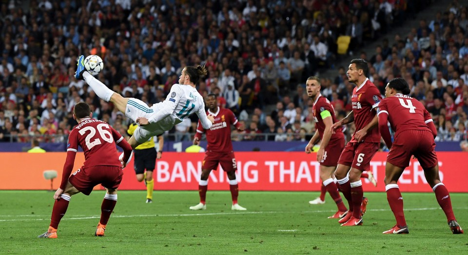 Bale marcou um famoso chute de cabeça contra o Liverpool na final da Liga dos Campeões de 2018