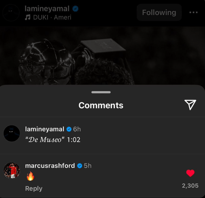 A estrela do Man Utd comentou a última postagem de Lamine Yamal no Instagram