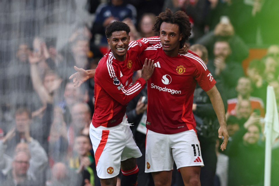 Marcus Rashford e Joshua Zirkzee marcaram dois gols na vitória do Man Utd por 4 a 0 sobre o Everton