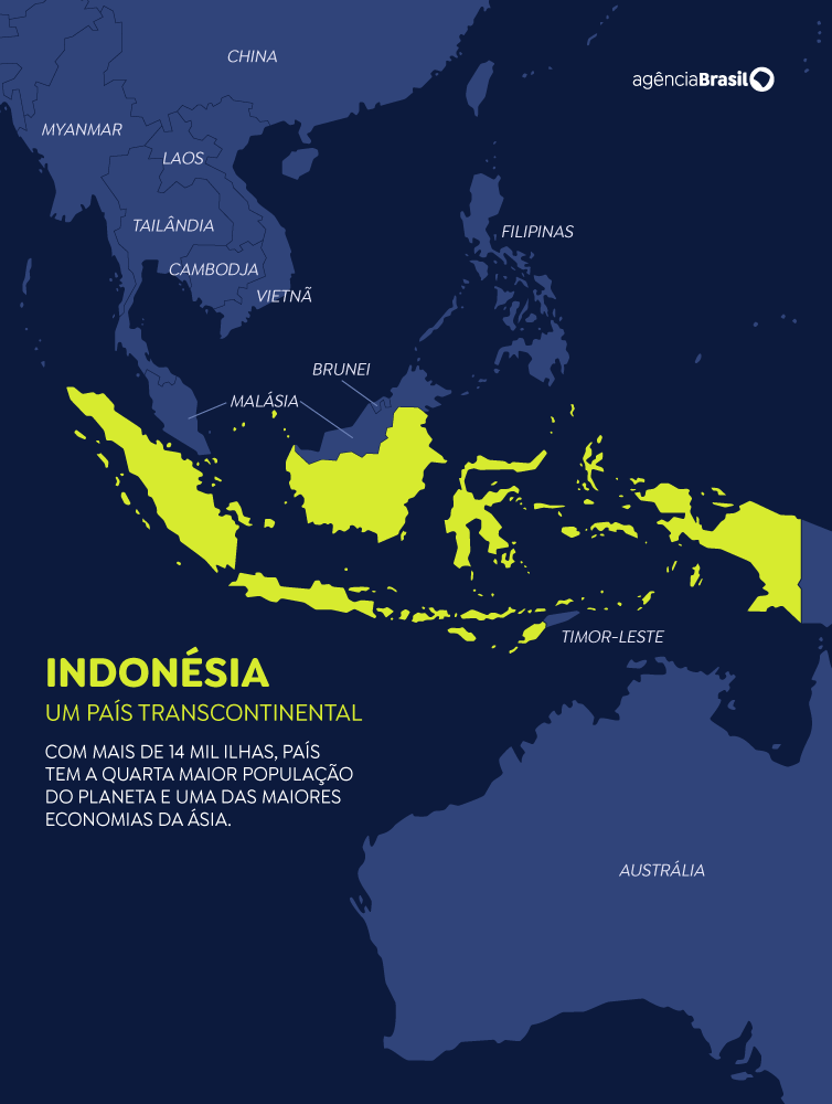 Mapa da Indonésia, novo integrante dos Brics